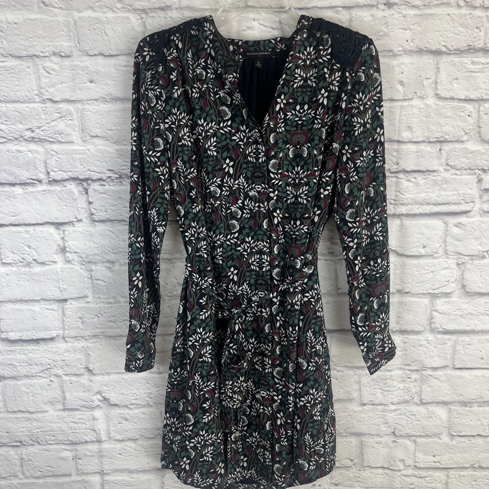 Banana Republic Women's Whimsigoth Boho Lace Accent Belted Shirt Dress Size 4
